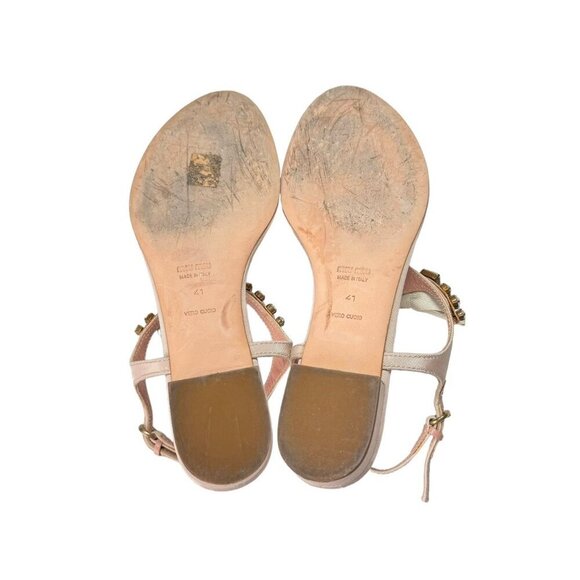 Vintage Miu Miu Sandals Sz.10 Pink Blush Crystal Embellished Bow Flats Designer - Picture 9 of 11
